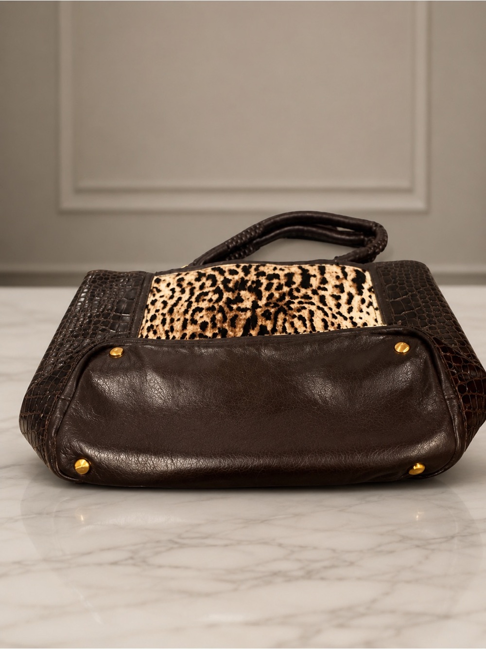 Ellie Tahari Black Pebbled Leather Toto Leopard Design Calf Hair Used ONCE EUC - Picture 4 of 7